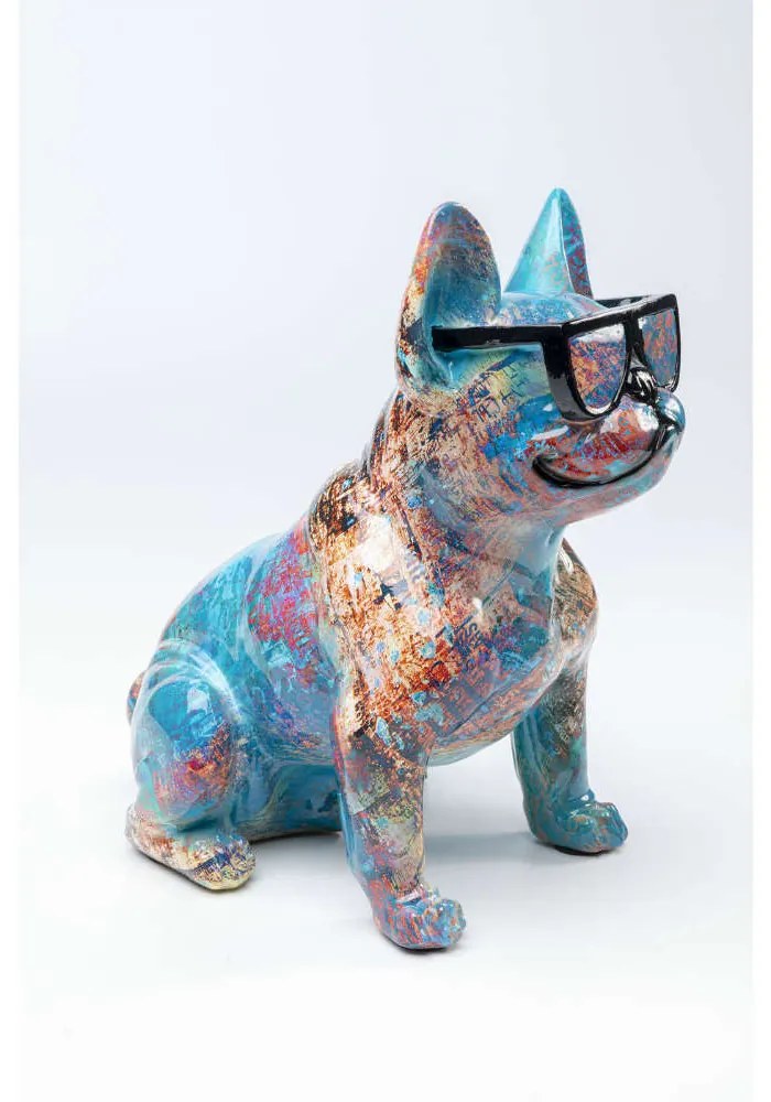Διακοσμητικό Καθιστός Σκύλος Γαλλικό Μπουλντόγκ Με Γυαλιά Πολύχρωμο 37 εκ. 20x30x37εκ - Μπλε