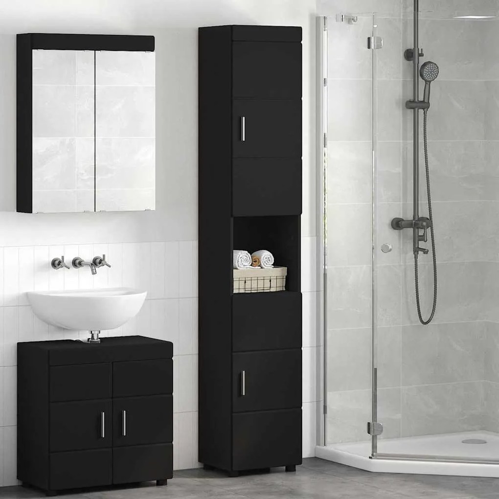 vidaXL Ντουλάπι Μπάνιου με αποθήκευση TULUM Μαύρο 37 x 31.5 x 203 εκ