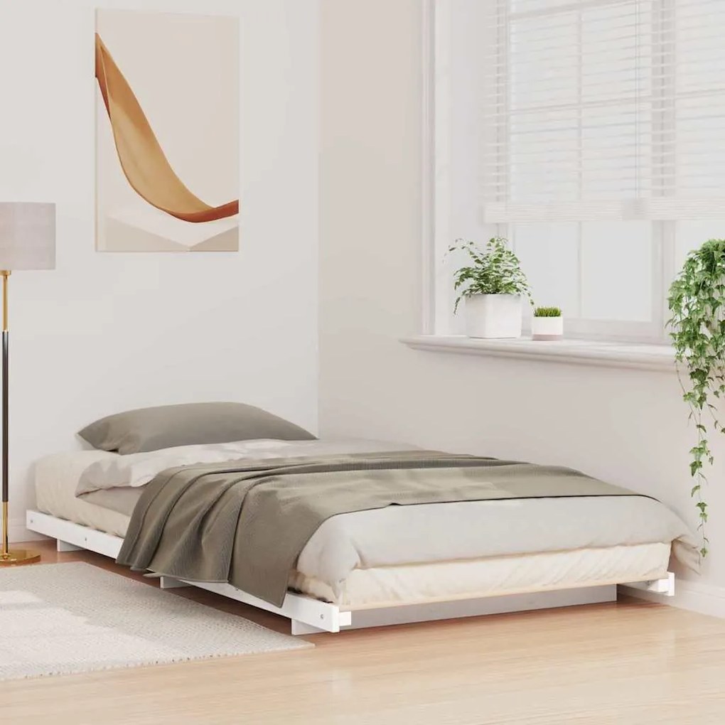 vidaXL Κρεβάτι δαπέδου Λευκό 90 x 210 cm Μασίφ ξύλο πεύκου