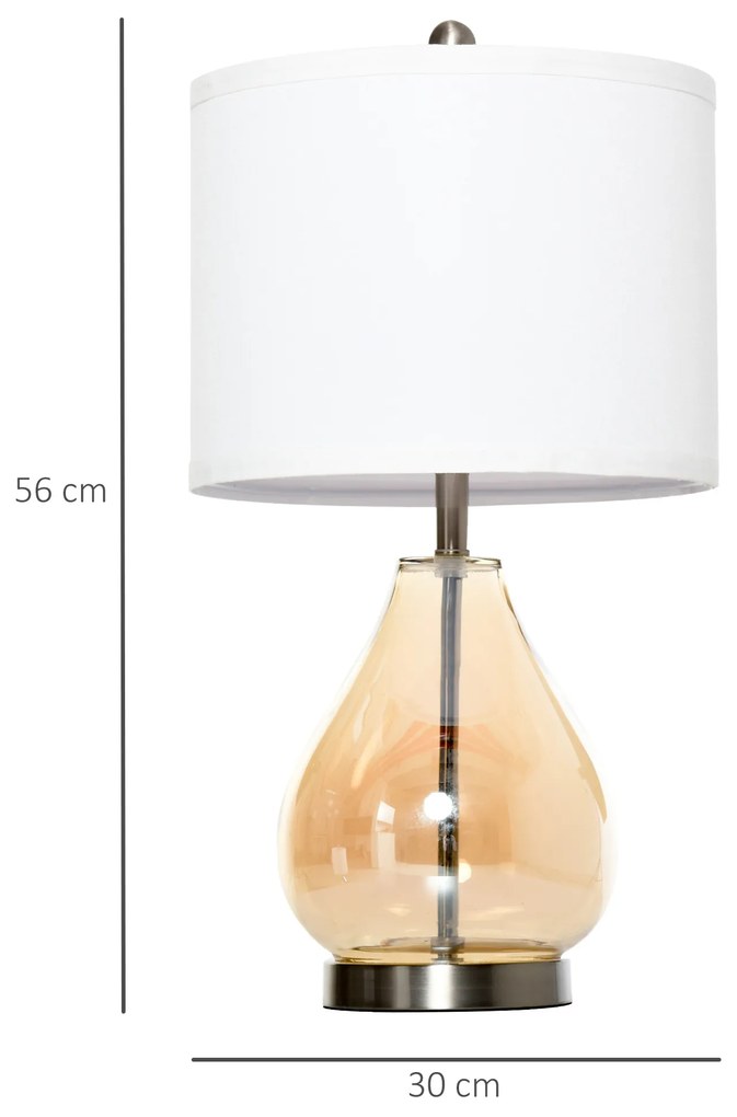 HOMCOM Σετ 2 Τραπεζάκια Λάμπες Επιτραπέζιες Λάμπες Υποδοχή E27 40 W Γυαλί Λινό Μέταλλο Κεχριμπάρι Ø30 x 56Υ cm