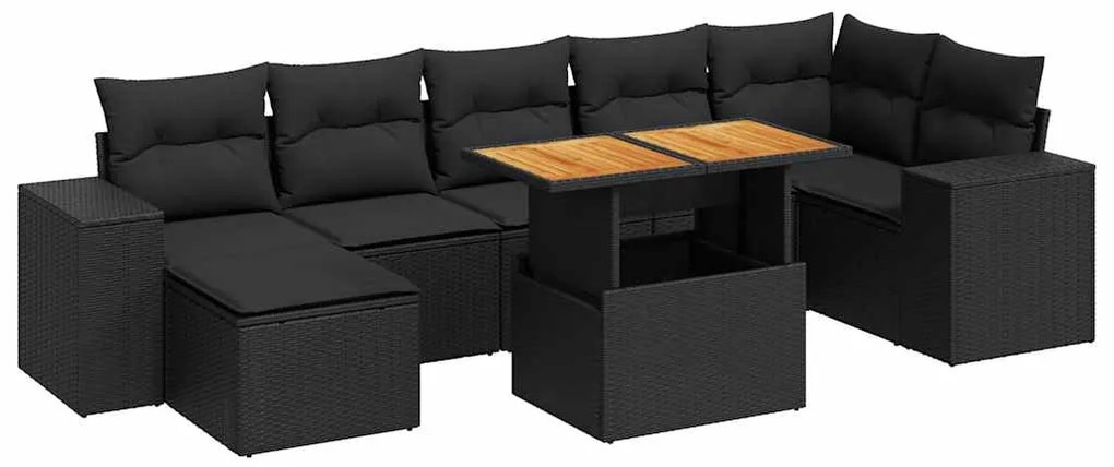 vidaXL Σαλόνι Κήπου 8 Τεμαχίων Μαύρο από Συνθετικό Ρατάν με Μαξιλάρια