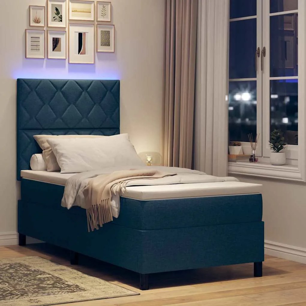 vidaXL Κρεβάτι με ελατήρια με στρώμα Μπλε 100 x 200 cm ύφασμα