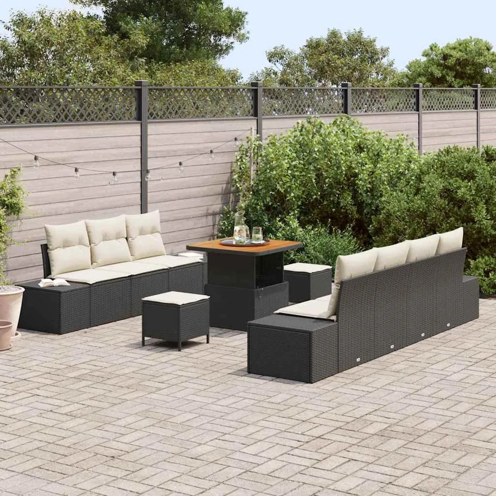 vidaXL Σετ Καναπέ Κήπου 10 pcs Μαύρο, Κρέμα 80 x 80 x 71 cm