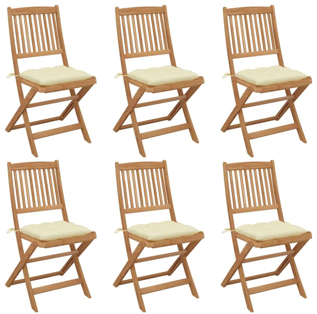 vidaXL Καρέκλες Κήπου Πτυσσόμενες 6 τεμ Μασίφ Ξύλο Ακακίας &amp; Μαξιλάρια