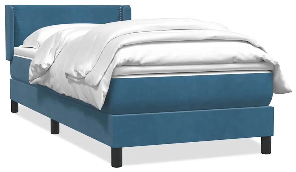 vidaXL Κρεβάτι Boxspring με Στρώμα Σκούρο Μπλε 80x220 εκ. Βελούδινο