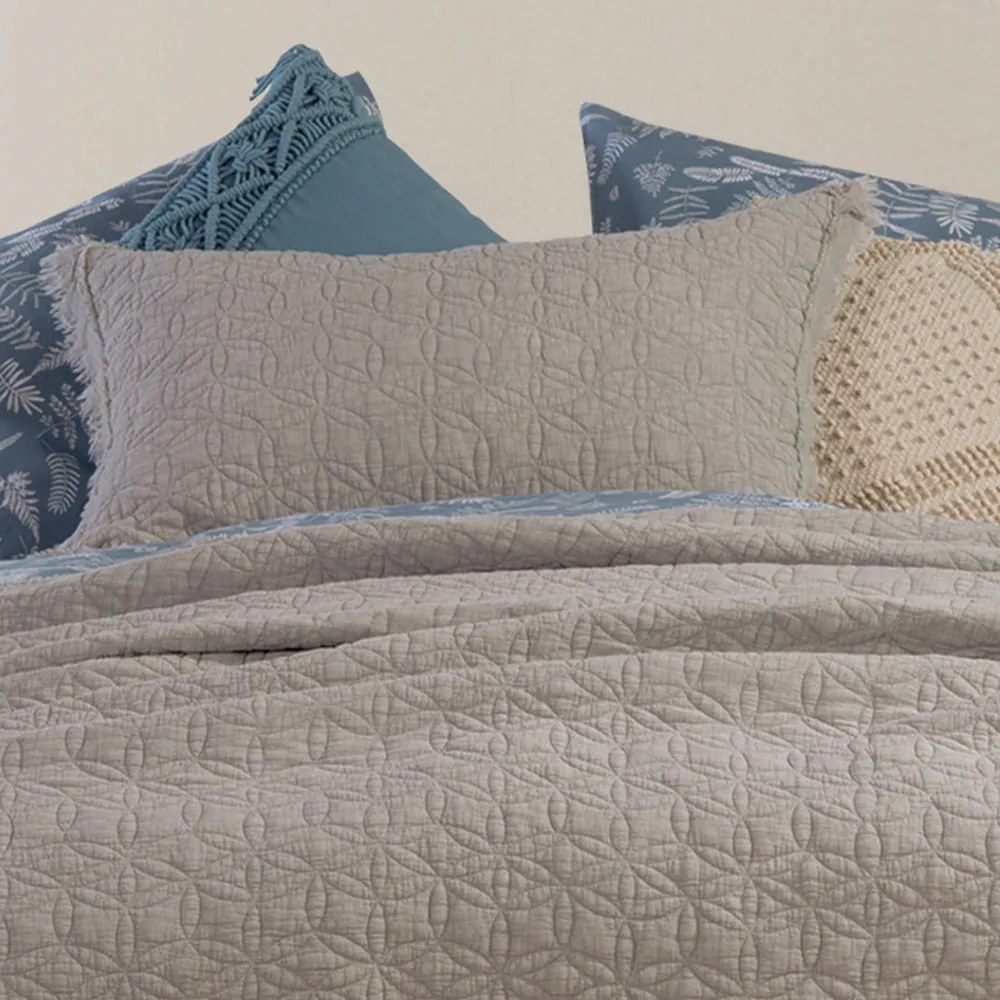 Ζεύγος Μαξιλαροθήκες Καπιτονέ (52x72) Nef-Nef Homeware Blue Collection Laren Beige
