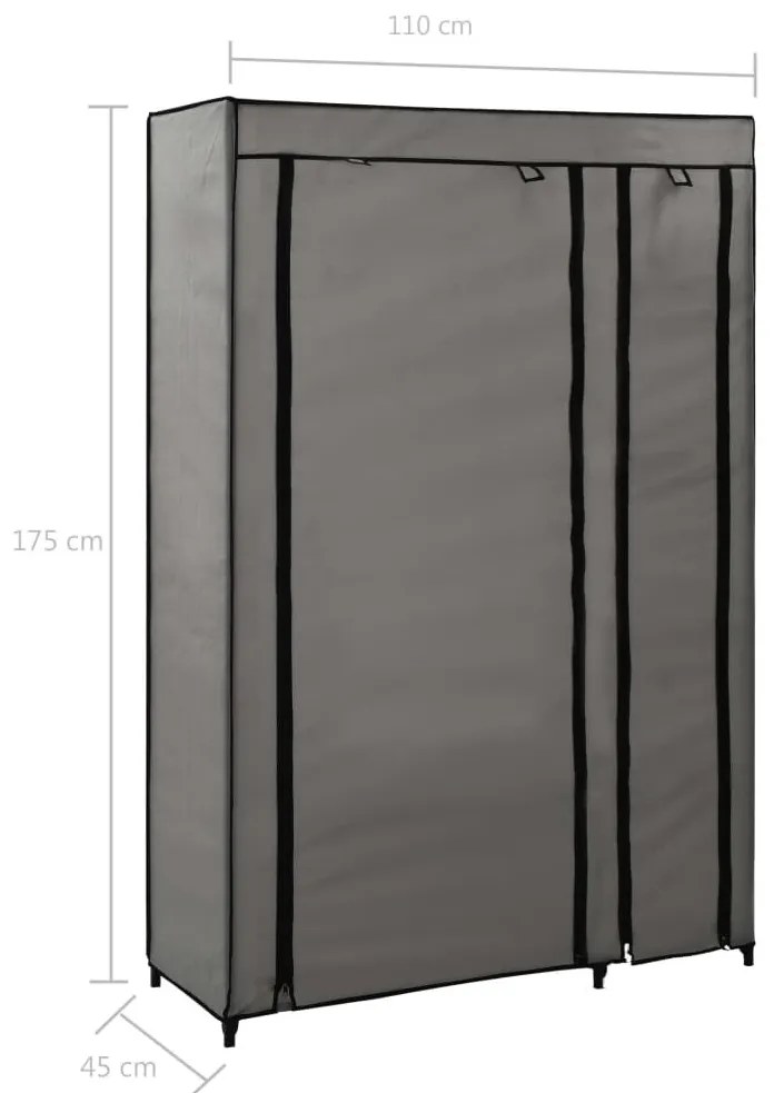 Ντουλάπα Αναδιπλούμενη Γκρι 110 x 45 x 175 εκ. Υφασμάτινη - Γκρι