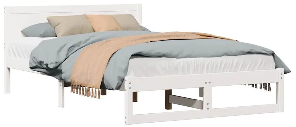 vidaXL Σκελετός Κρεβατιού Λευκό 140 x 190 cm Μασίφ ξύλο πεύκου