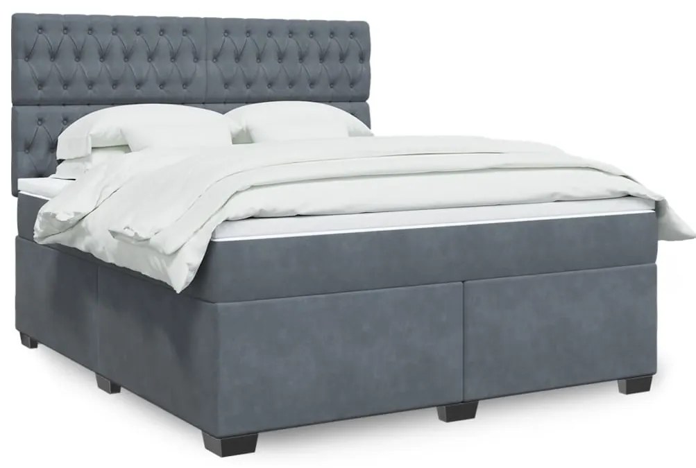 vidaXL Κρεβάτι Boxspring με Στρώμα Σκούρο Γκρι 180x200 εκ. Βελούδινο