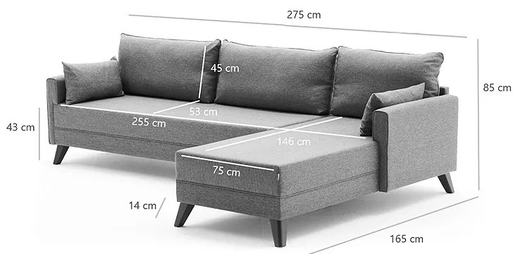 Γωνιακός καναπές Bella Megapap δεξιά γωνία υφασμάτινος χρώμα καφέ 275x165x85εκ.