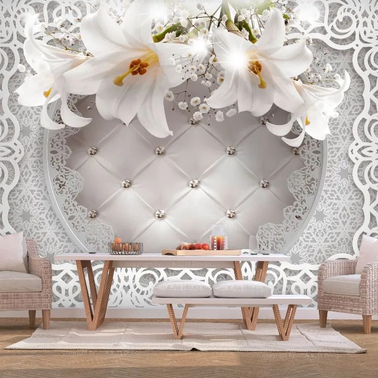 Αυτοκόλλητη φωτοταπετσαρία - Lilies and Quilted Background - 343x245