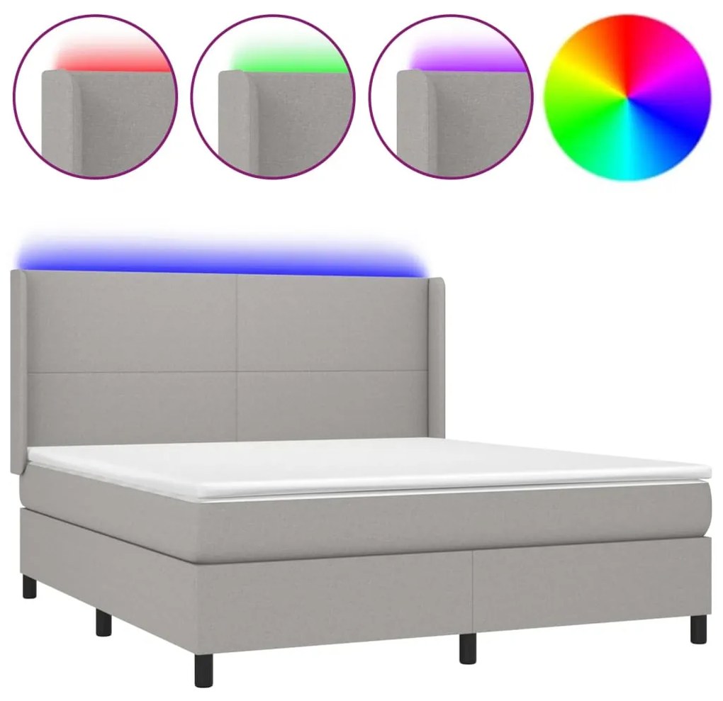 vidaXL Κρεβάτι Boxspring με Στρώμα & LED Αν.Γκρι 160x200εκ. Υφασμάτινο