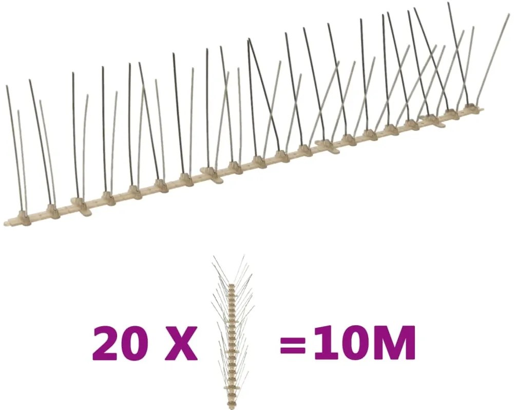 vidaXL Απωθητικές Ακίδες Περιστεριών 4 Σειρών Σετ των 20 10 μ Πλαστικ.