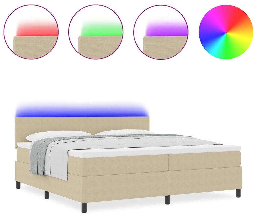 vidaXL Κρεβάτι Box Spring με Στρώμα & LED Φως Πράσινο Γκρι 200x200 cm από Ύφασμα Κόρντουροϊ