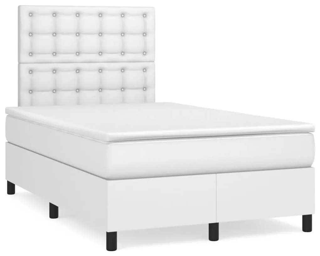 Κρεβάτι Boxspring με Στρώμα Λευκό 120x190εκ.από Συνθετικό Δέρμα - Λευκό