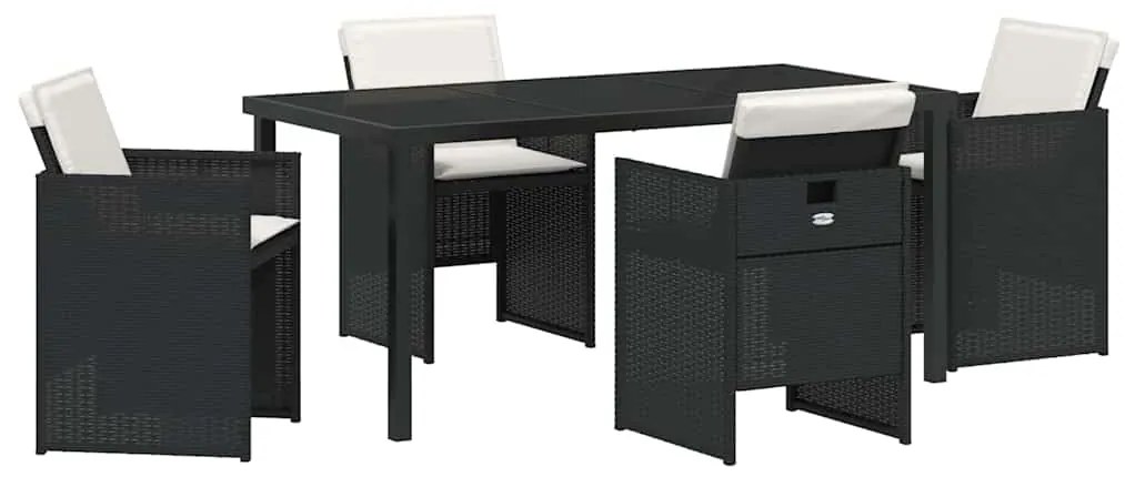 vidaXL Σέτ φαγητού για κήπο με μαξιλάρι 5 pcs Μαύρο Πολυ ράταν