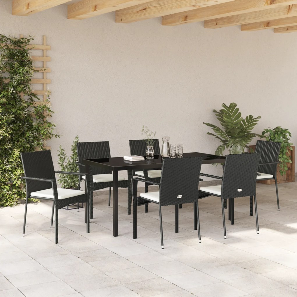 vidaXL Σετ Καρεκλών Κήπου με μαξιλάρι 7 pcs Μαύρο 160 x 80 x 73 εκ