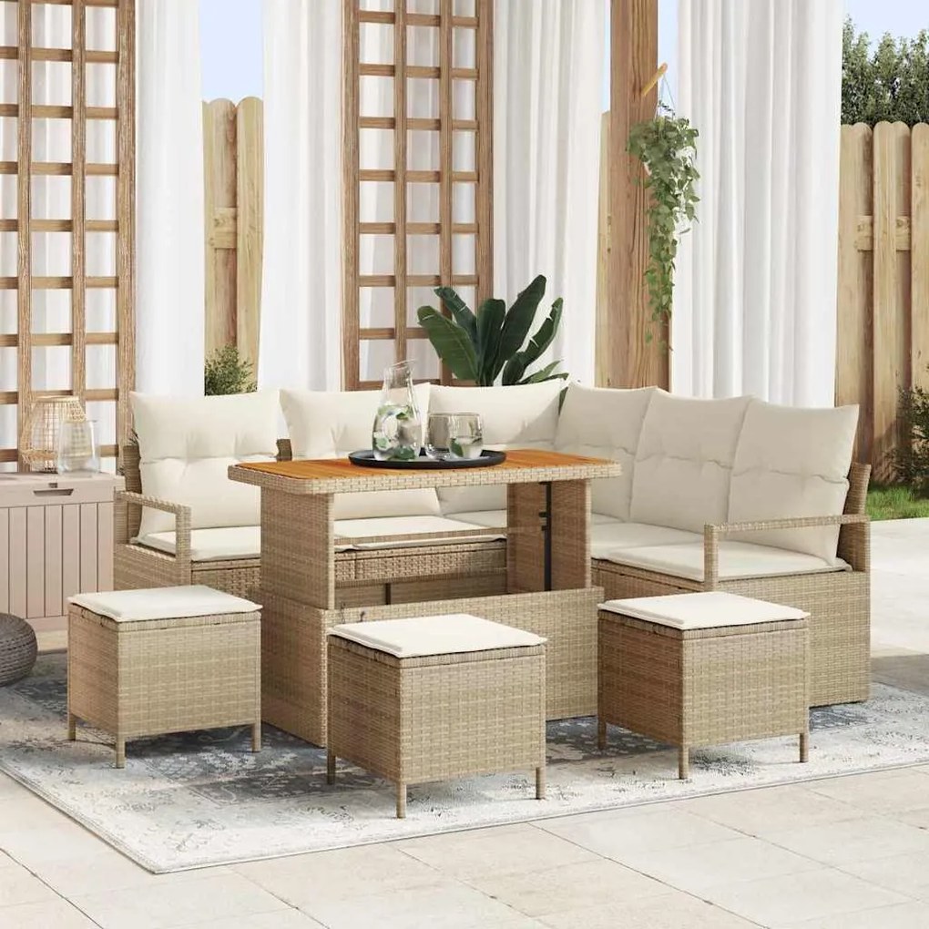 vidaXL Σετ Καναπέ Κήπου με μαξιλάρι 9 pcs Μπεζ Πολυ ράταν