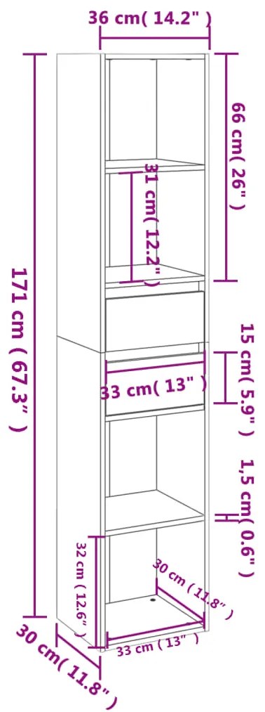 vidaXL Βιβλιοθήκη Γκρι Sonoma 36 x 30 x 171 εκ. από Επεξεργασμένο Ξύλο
