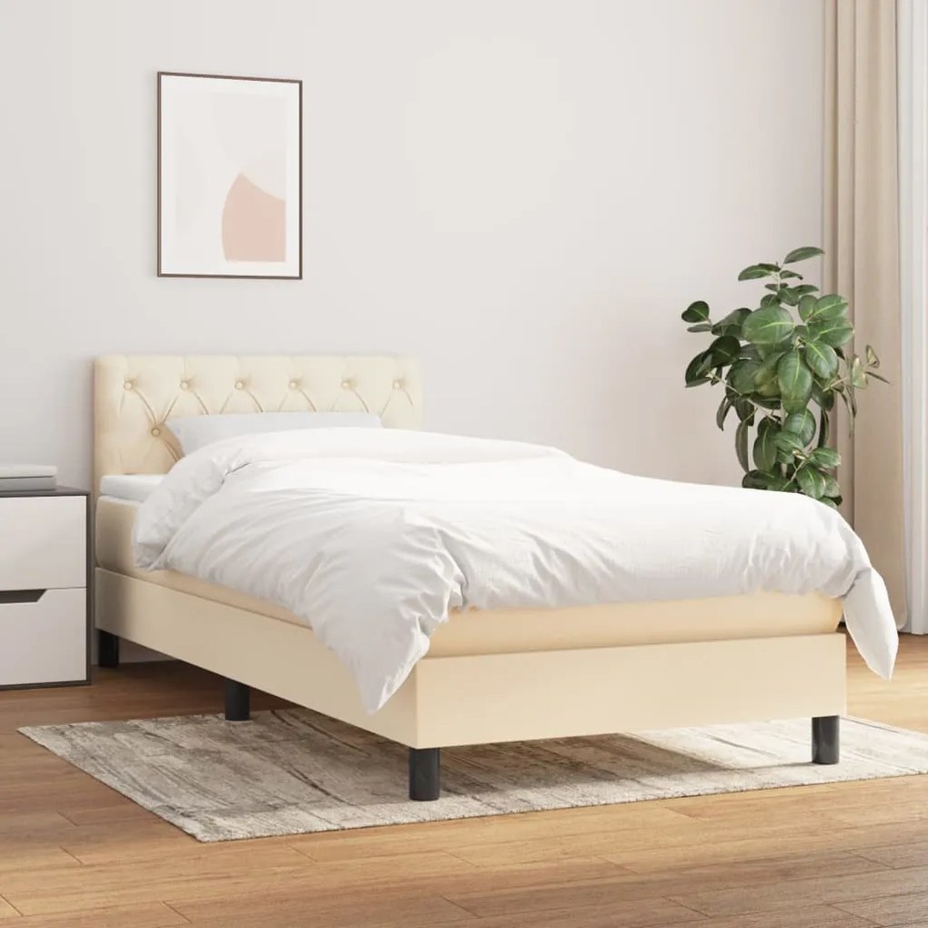 Κρεβάτι Boxspring με Στρώμα Κρεμ 80 x 200 εκ. Υφασμάτινο  - Κρεμ