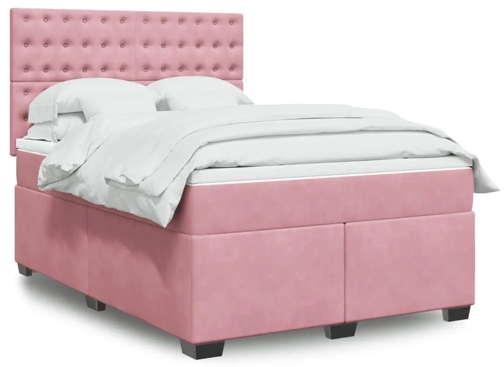 vidaXL Κρεβάτι Boxspring με Στρώμα Ροζ 160x200 εκ. Βελούδινο