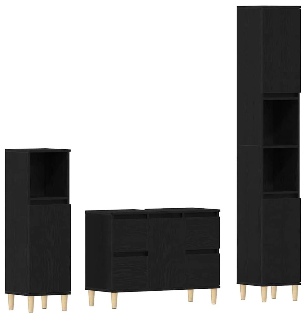 vidaXL Σετ Επίπλων Μπάνιου με συρτάρι 3 pcs Μαύρο 30 x 30 x 180 cm