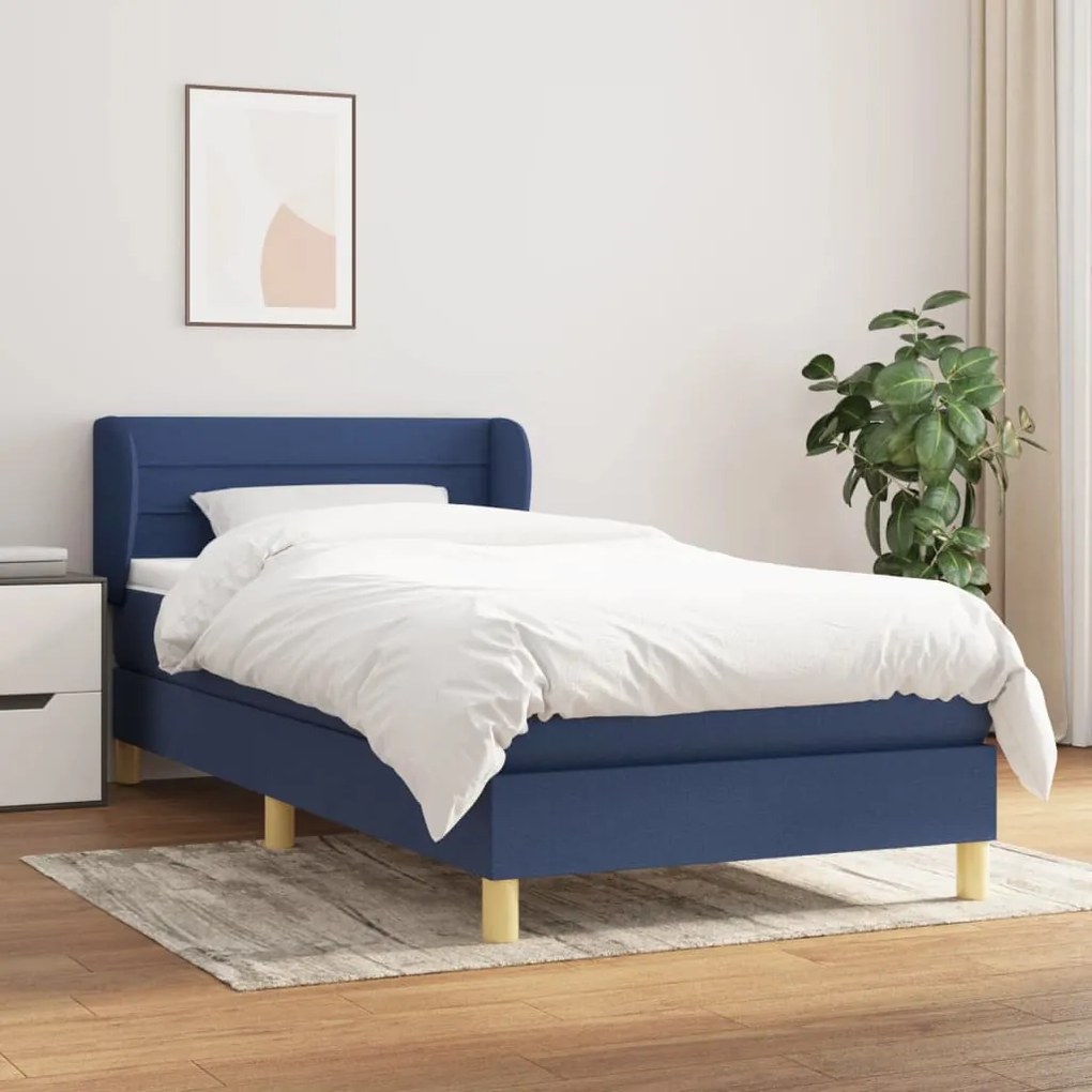 vidaXL Κρεβάτι Boxspring με Στρώμα Μπλε 100 x 200 εκ. Υφασμάτινο