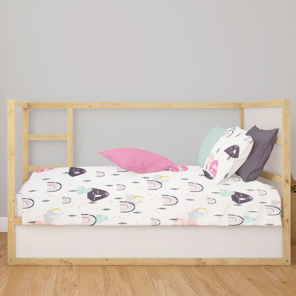 Σεντόνι Κούνιας Με Λάστιχο (70x140+15) Dimcol Rainbow 575 White - Pink