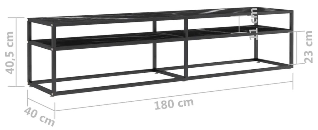 Έπιπλο Τηλεόρασης Λευκό Όψη Μαρμάρου 180x40x40,5εκ Γυαλί Ασφαλ. - Μαύρο