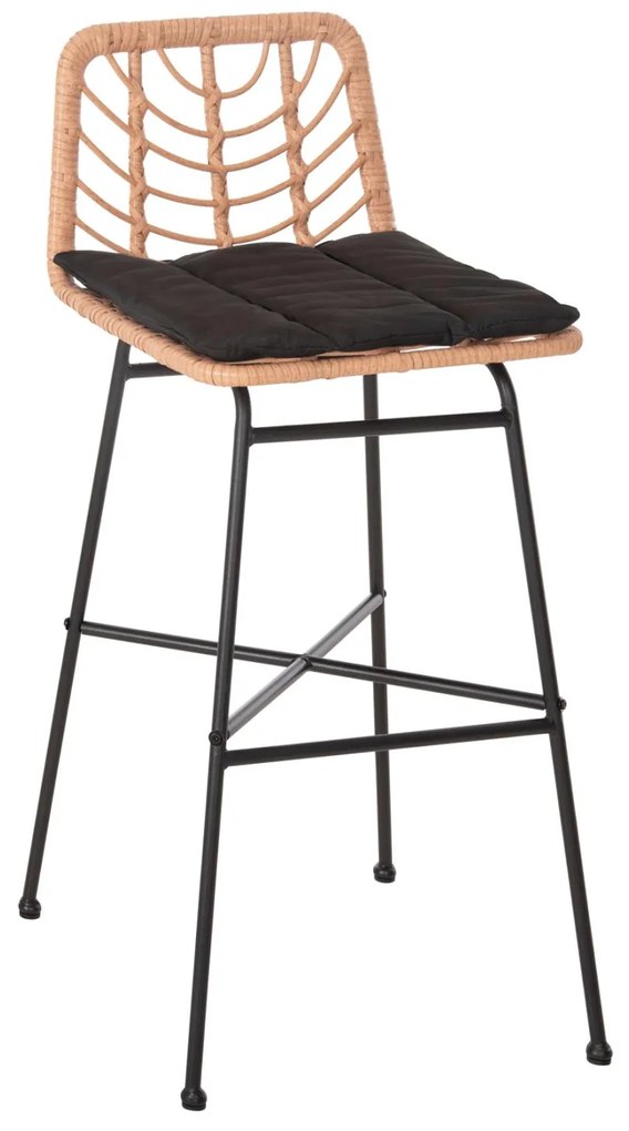 Σκαμπό Μπαρ GERALD C5706.11 Μεταλλικό Ψηλό με Μπεζ Wicker &amp; Μαύρο Μαξιλάρι 49x50x101Υεκ. 49x50x101 εκ.
