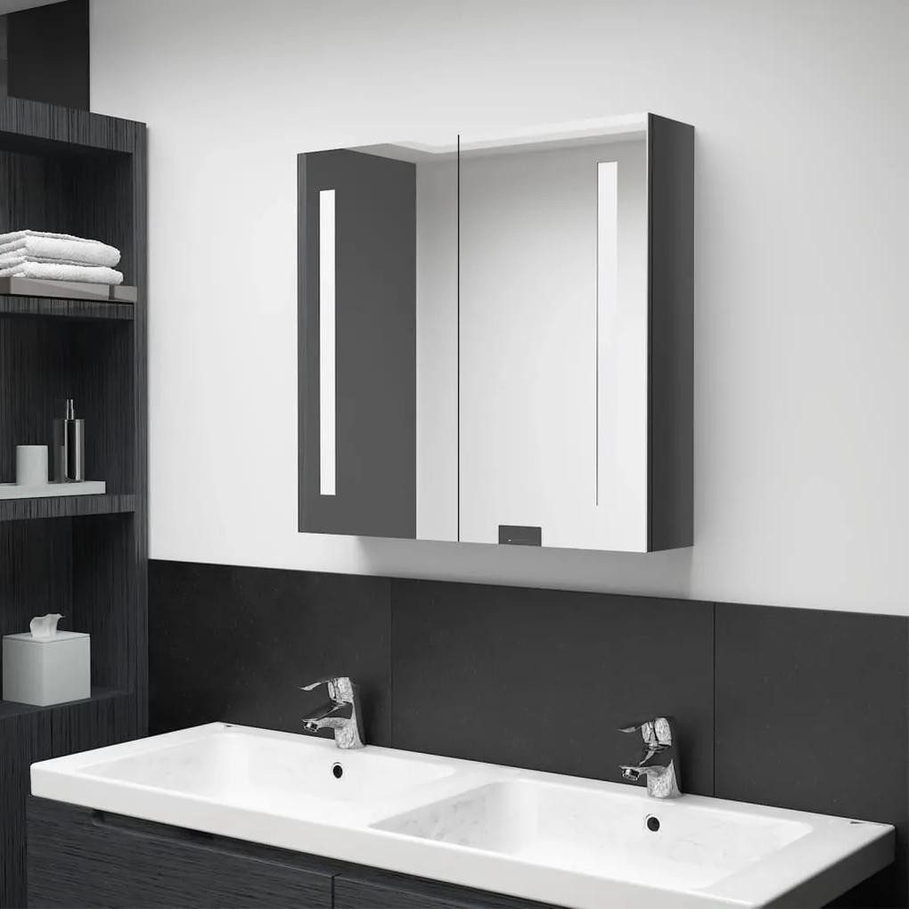 Ντουλάπι Μπάνιου με Καθρέφτη &amp; LED Γυαλ. Γκρι 62 x 14 x 60 εκ.