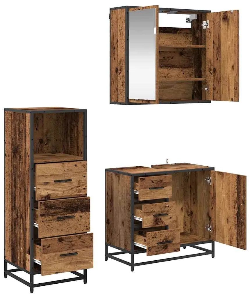 vidaXL Σετ Επίπλων Μπάνιου 3 pcs Παλαιό ξύλο 35 x 37.5 x 100 εκ.