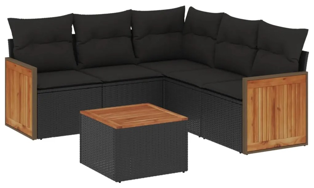 vidaXL Καναπές Κήπου 6 Τεμαχίων Μαύρο από Συνθετικό Ρατάν με Μαξιλάρια