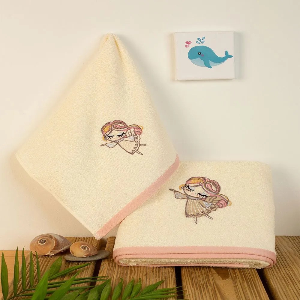 Πετσέτες Βρεφικές Με Κέντημα Little Angel 143 (Σετ 2τμχ) Ecru DimCol Towels Set 70x140cm 100% Βαμβάκι