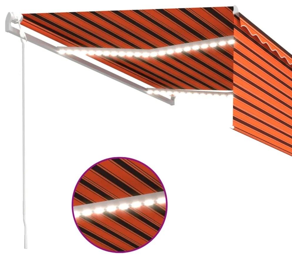 vidaXL Τέντα Αυτόματη με Σκίαστρο/LED/Αισθ. Ανέμου Πορτοκ./Καφέ 4x3 μ