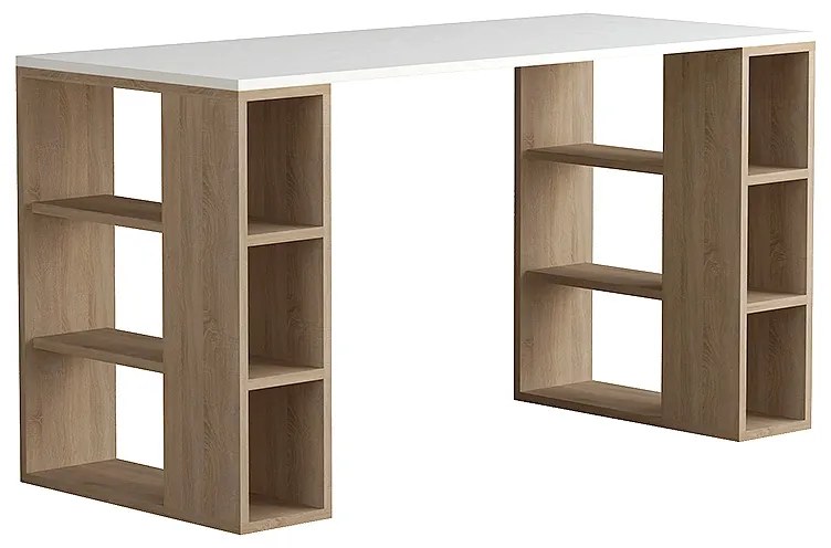 Γραφείο εργασίας Colmar Megapap χρώμα λευκό - sapphire oak 140x60x75εκ