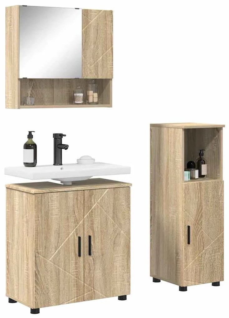 vidaXL Σετ Επίπλων Μπάνιου με πόρτα 3 pcs Sonoma Δρυς 61 x 35 x 64 εκ.
