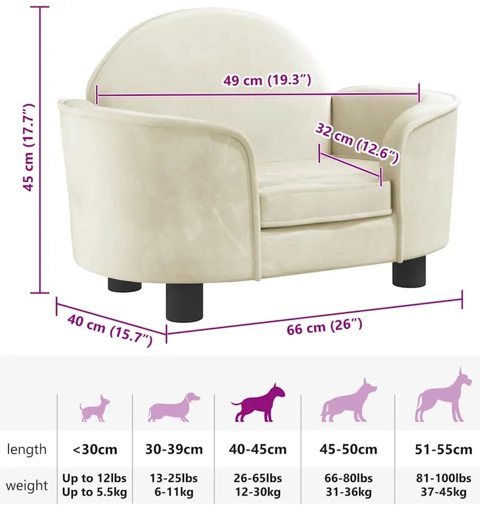 vidaXL Κρεβάτι Σκύλου Κρεμ 66 x 40 x 45 εκ. Βελούδινο