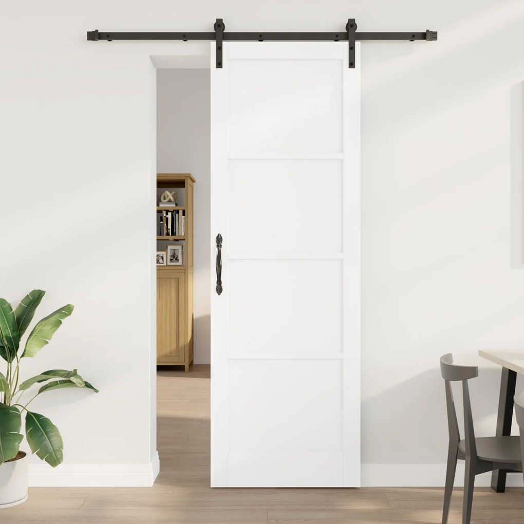 vidaXL Συρόμενη Πόρτα με Σετ Εξαρτημάτων Λευκή 78x232 εκ. Στερεό Ξύλο Πεύκου