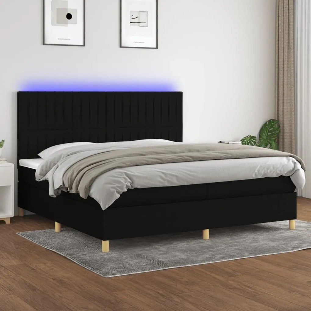 ΚΡΕΒΑΤΙ BOXSPRING ΜΕ ΣΤΡΩΜΑ &amp; LED ΜΑΥΡΟ 200X200 ΕΚ. ΥΦΑΣΜΑΤΙΝΟ 3135623