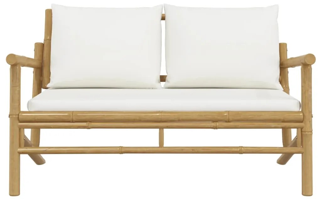 vidaXL Πάγκος Κήπου από Μπαμπού με Λευκά Κρεμ Μαξιλάρια