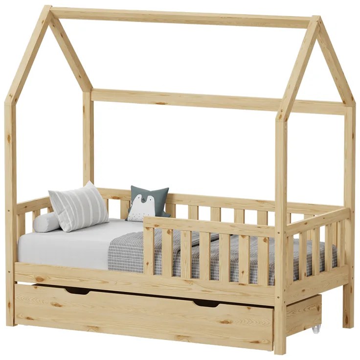 Παιδικό κρεβάτι Bendina τ.Montessori με συρτάρι pakoworld ξύλο πεύκου σε φυσική απόχρωση 70x140εκ