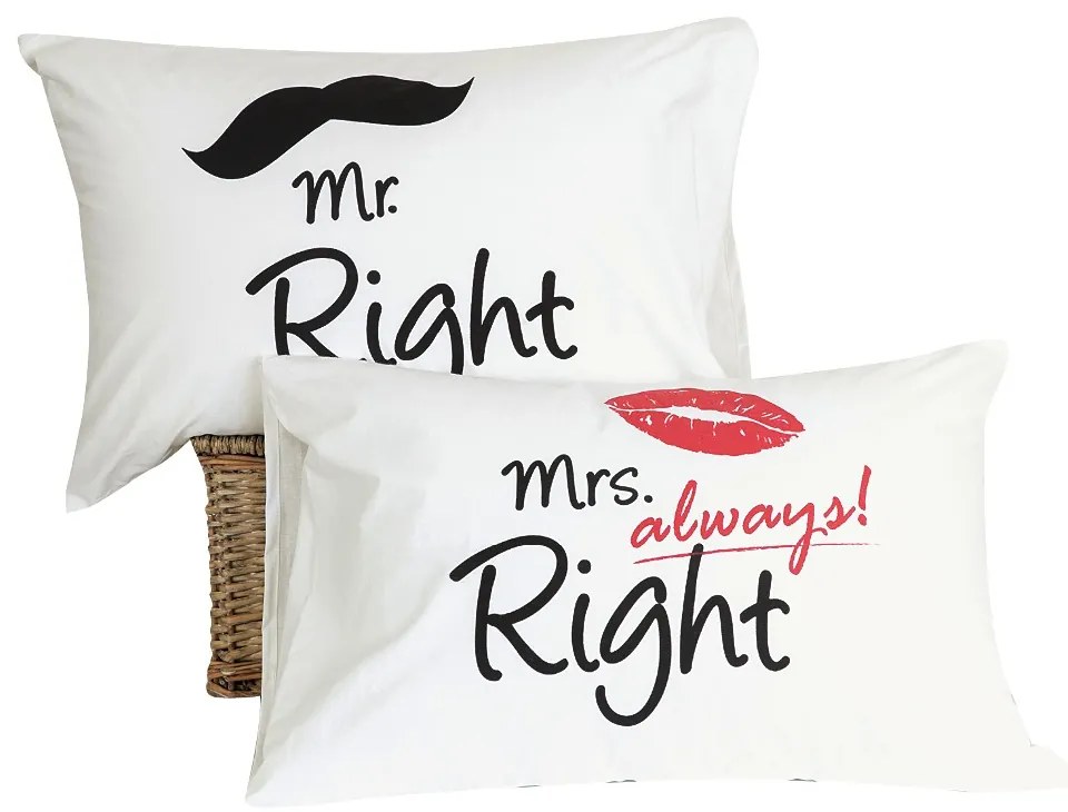 Ζεύγος Μαξιλαροθήκες Mr&amp;Mrs Λευκό  2  50 x 70 cm 018901071017