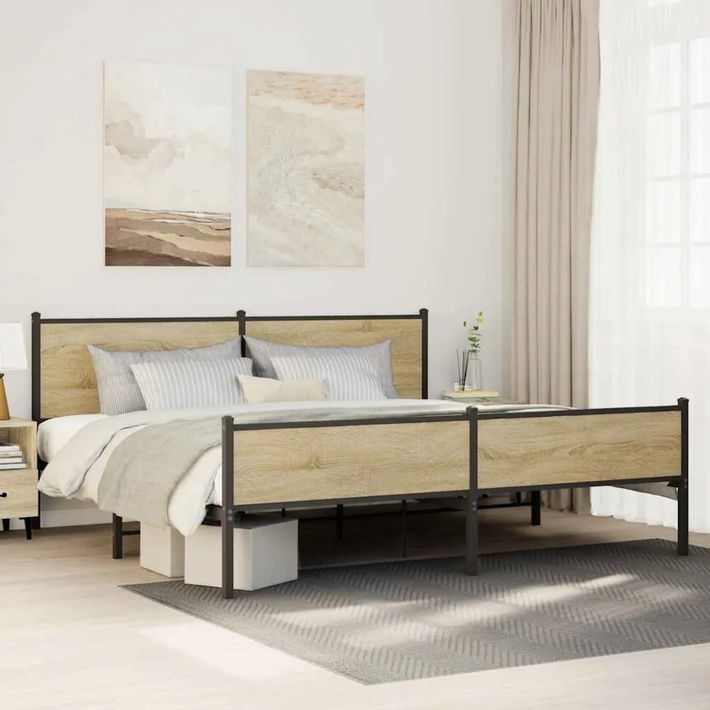 vidaXL Σκελετός Κρεβ. Χωρίς Στρώμα Sonoma Δρυς 200x200 εκ. Μεταλλικό