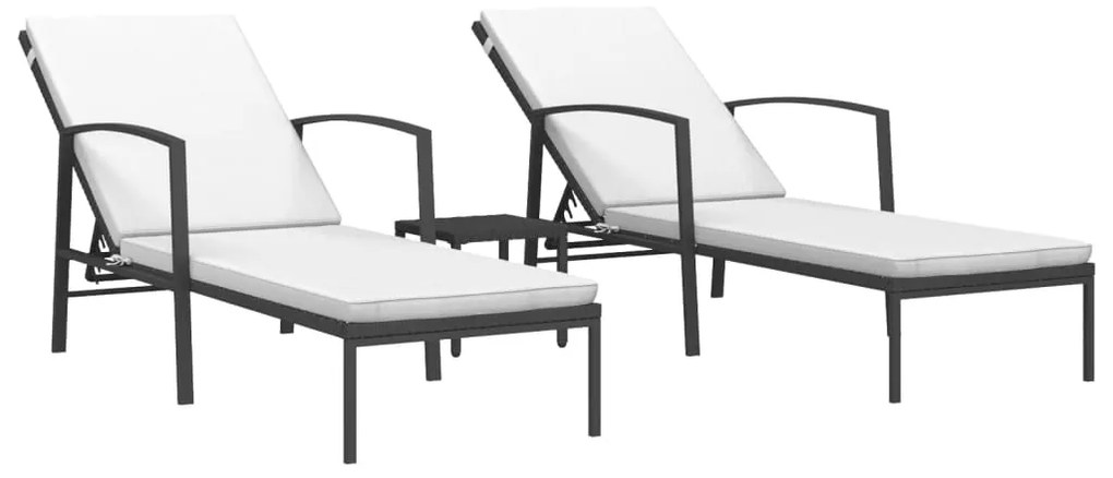 vidaXL Καρέκλες/Ξαπλώστρα 2 τεμ. Μαύρο Συνθετικό Ρατάν με Τραπέζι