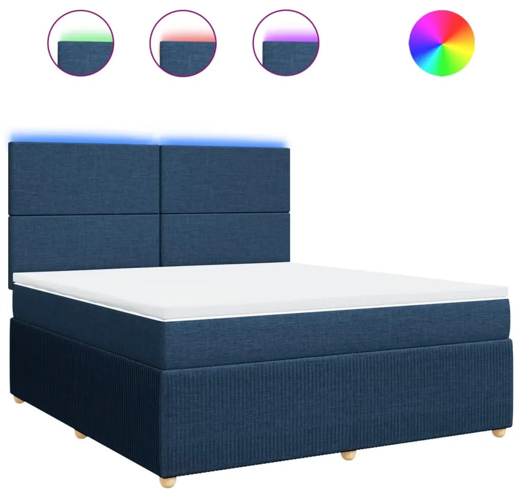 vidaXL Κρεβάτι Boxspring με Στρώμα Μπλε 180x200 εκ. Υφασμάτινο