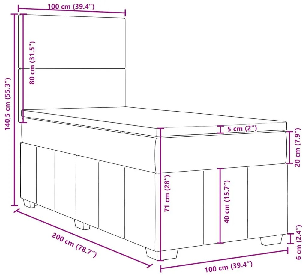 Κρεβάτι Boxspring με Στρώμα Ανοιχτό Γκρι 100x200 εκ. Υφασμάτινο - Γκρι