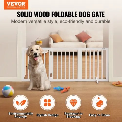 VEVOR Free Standing Dog Gate 24x60 inch Freestanding Pet Gate Foldable White
