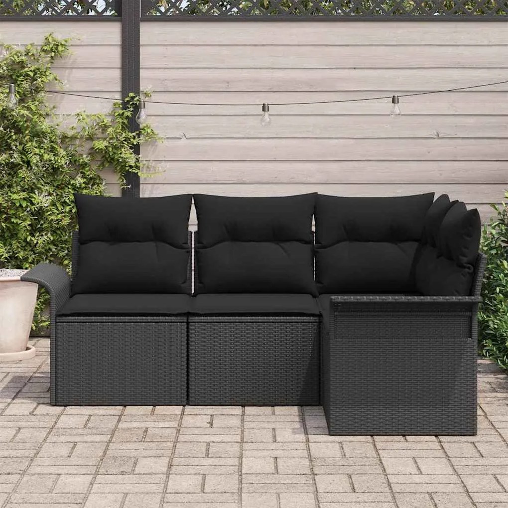 vidaXL Σετ Καναπέ Κήπου με μαξιλάρι 4 pcs Μαύρο Πολυ ράταν