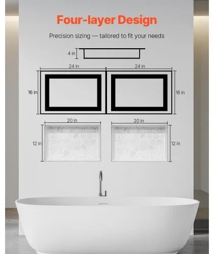 VEVOR Shower Niche 40.6 x 61+40.6 x 61 cm Recessed Wall Organizer Bathroom